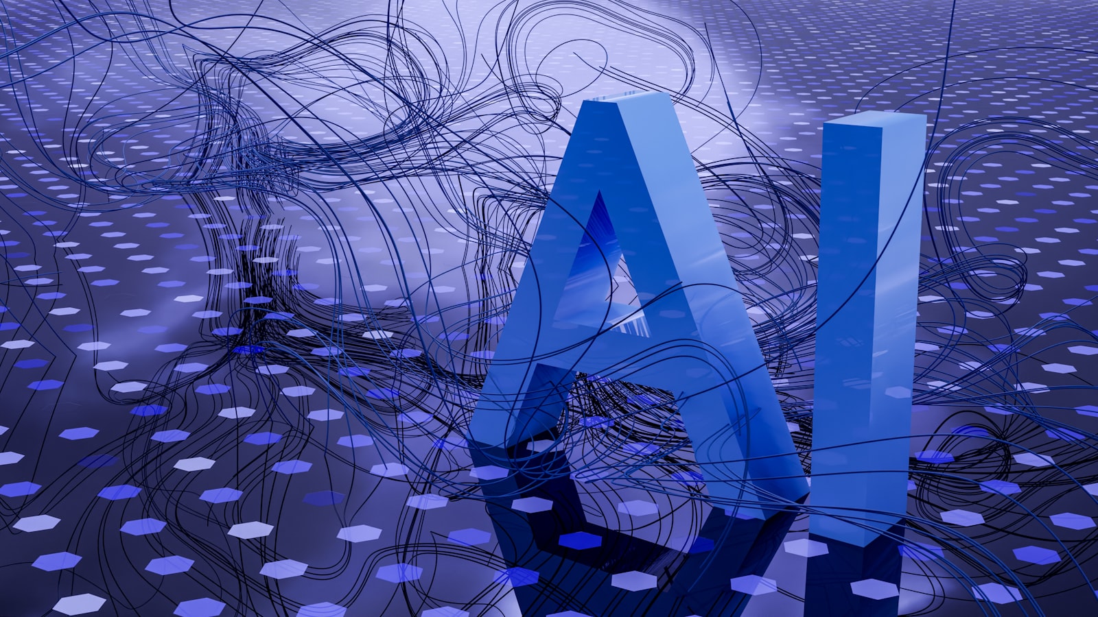 Abstract AI-themed visual with a futuristic digital interface