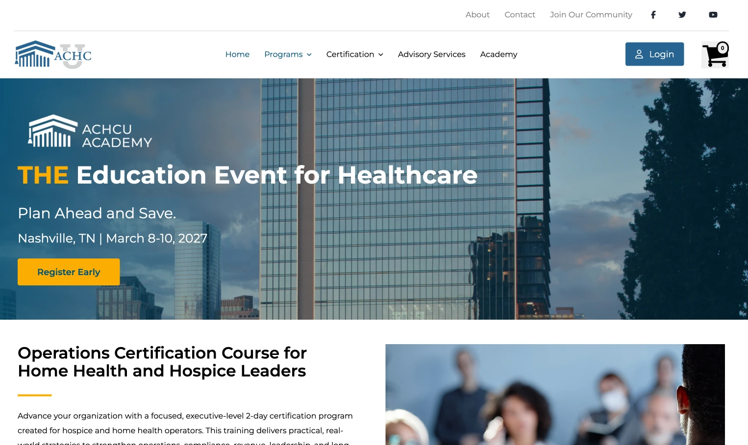 ACHCU website homepage shown on desktop