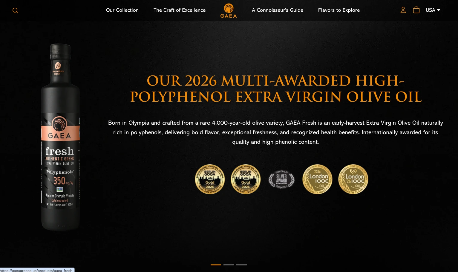 GAEA ecommerce homepage shown on desktop